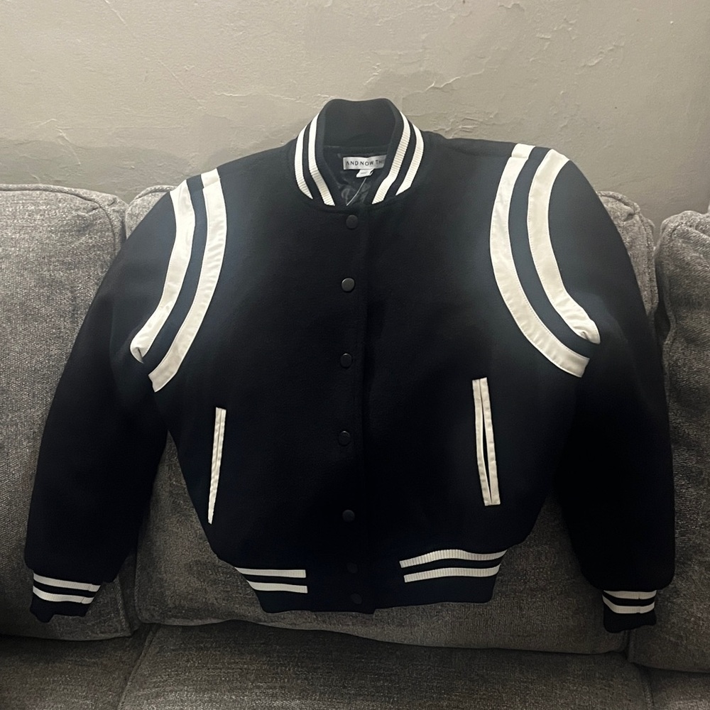 Classic Black and White Bomber Jacket Size XS